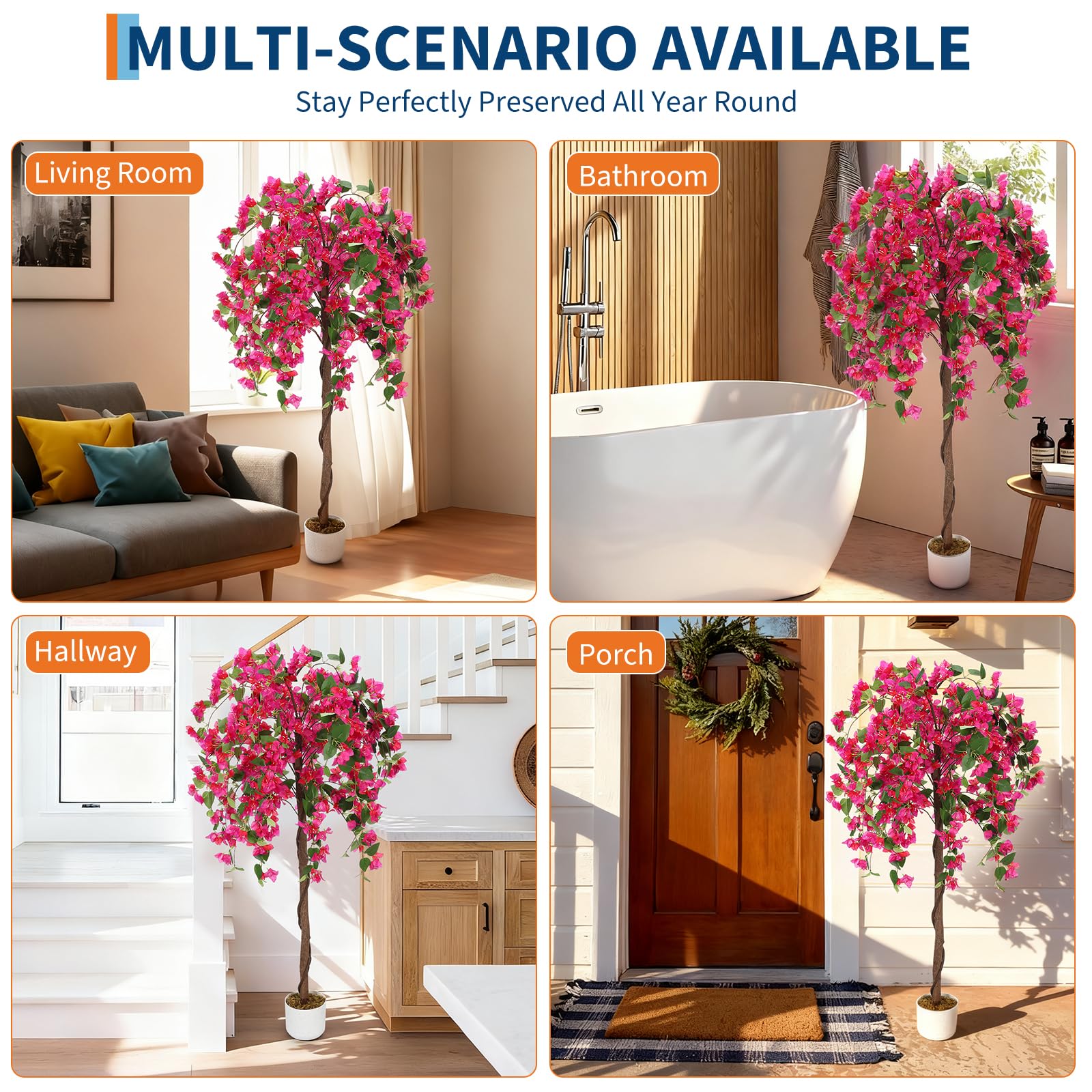 Planta decorativa con flores rosas y maceta negra Garvee